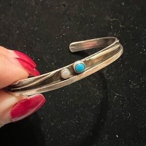 925 STERLING SILVER TURQUOISE SND OPAL SIGNED CUFF BRACELET